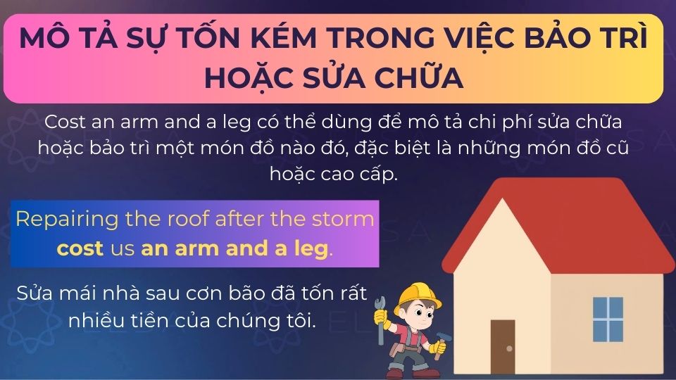 Câu ví dụ Cost an arm and a leg - Mô tả sự tốn kém trong việc bảo trì hoặc sửa chữa