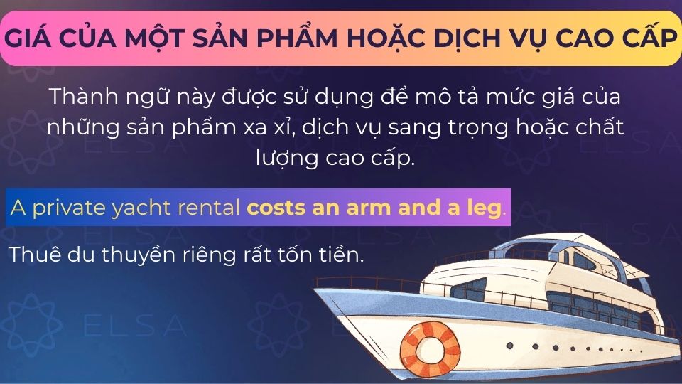 Câu ví dụ Cost an arm and a leg - Giá của một sản phẩm hoặc dịch vụ cao cấp