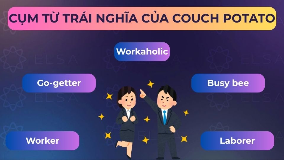 Một số từ  trái nghĩa với couch potato