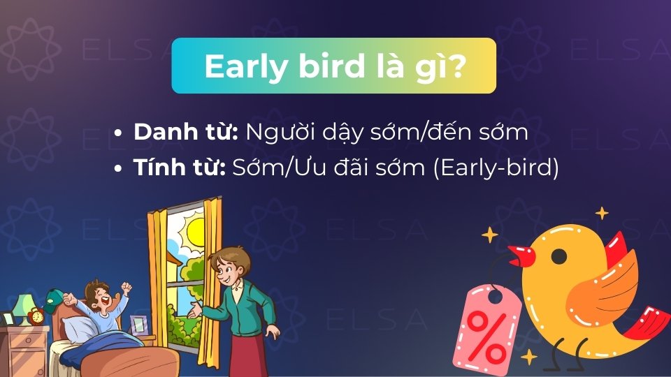 Early bird là người dậy sớm, người đến sớm hoặc ưu đãi sớm