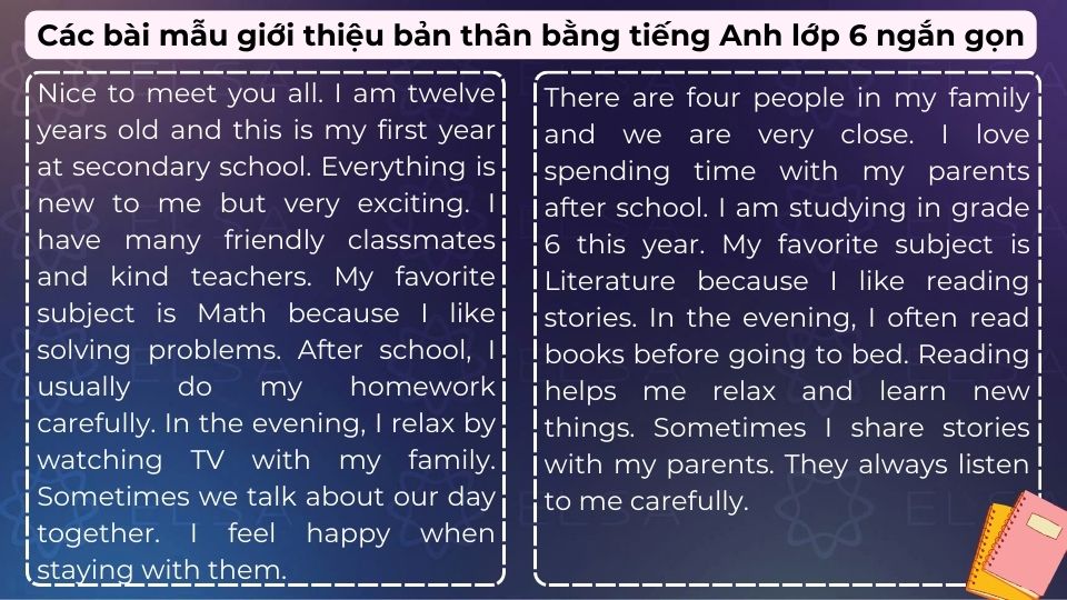 Một vài bài mẫu giới thiệu bản thân bằng tiếng Anh lớp 6 đơn giản Một vài bài mẫu giới thiệu bản thân bằng tiếng Anh lớp 6 đơn giản