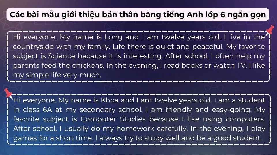 Bài mẫu giới thiệu bản thân tiếng Anh lớp 6 đơn giản và ngắn gọn nhất Bài mẫu giới thiệu bản thân tiếng Anh lớp 6 đơn giản và ngắn gọn nhất