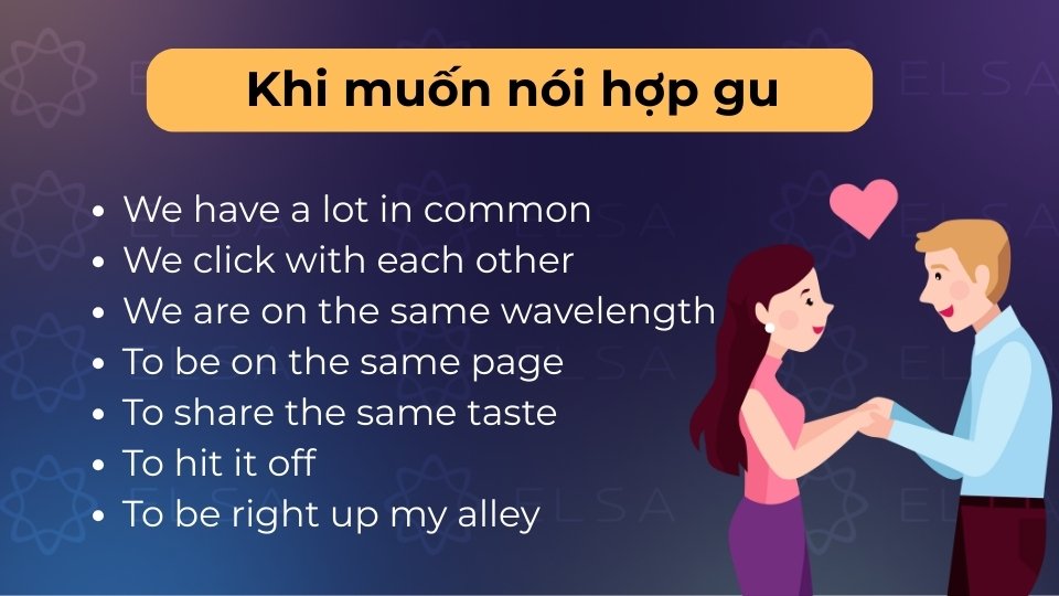 Để nói hợp gu, hãy dùng Click with, Hit it off hoặc Be on the same wavelength