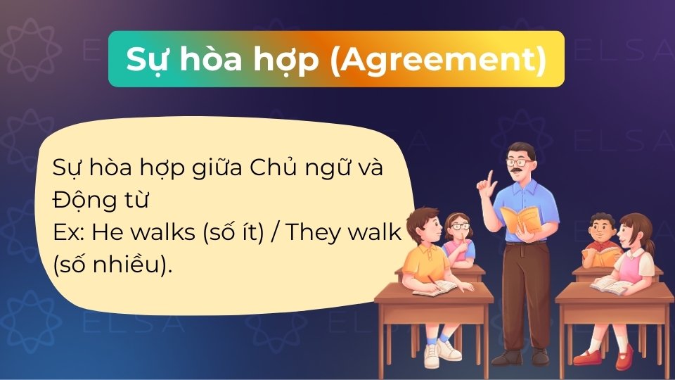 Sự hòa hợp là quy tắc biến đổi động từ phù hợp theo ngôi của chủ ngữ