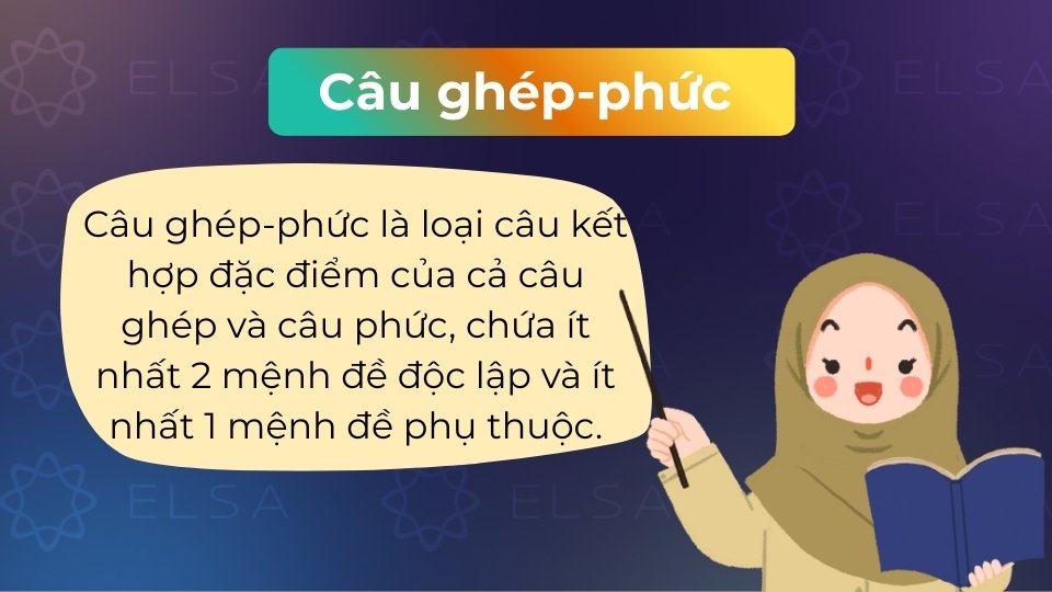 Câu ghép-phức gồm ít nhất 2 mệnh đề độc lập và 1 hoặc nhiều mệnh đề phụ thuộc