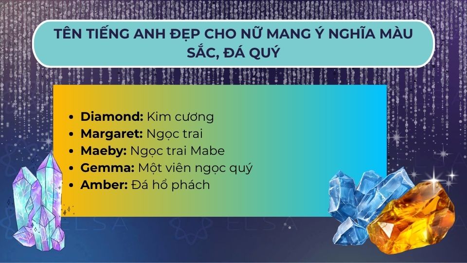 Tên tiếng Anh đẹp cho nữ mang ý nghĩa màu sắc, đá quý