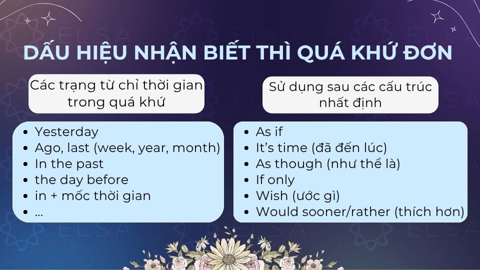 Dấu hiệu nhận biết thì quá khứ đơn