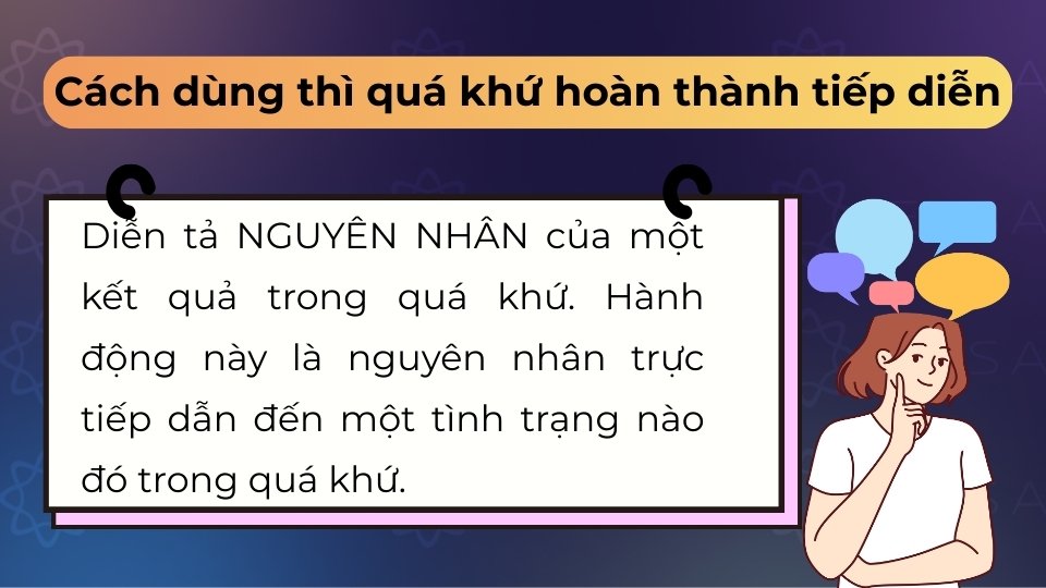 Giúp làm rõ lý do kéo dài dẫn tới một trạng thái hoặc kết quả cụ thể tại thời điểm quá khứ