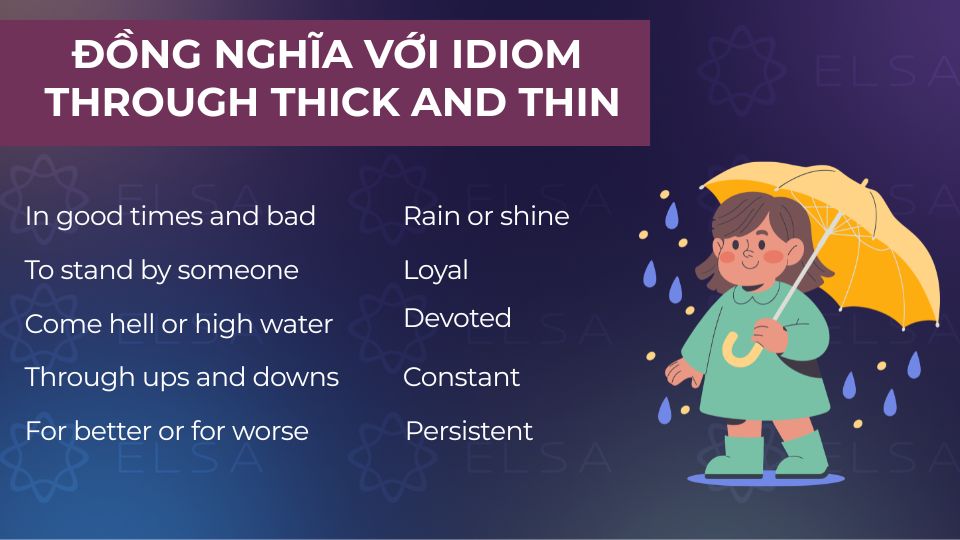 Một số từ đồng nghĩa với idiom through thick and thin