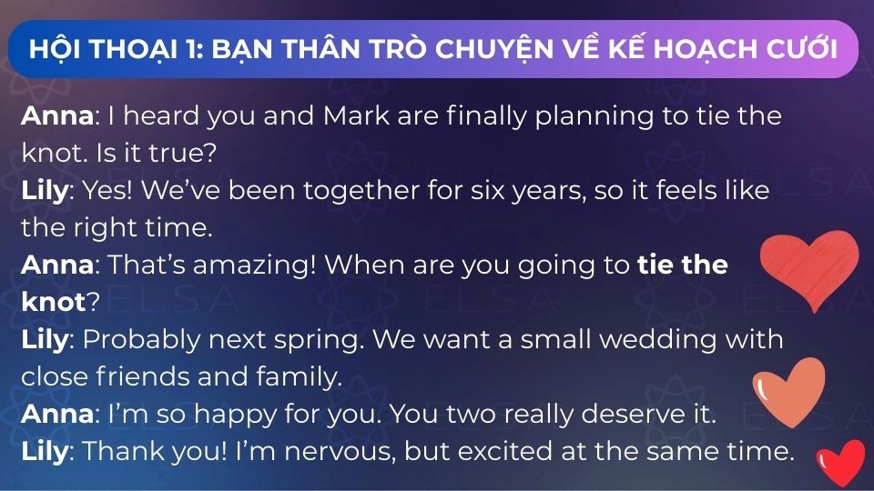 Mẫu hội thoại sử dụng Tie the knot - Mẫu 1