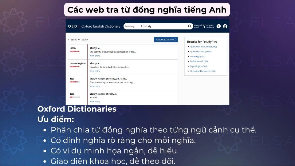 Oxford Dictionaries là nguồn tra từ đồng nghĩa có độ uy tín cao và phù hợp với nhiều người học