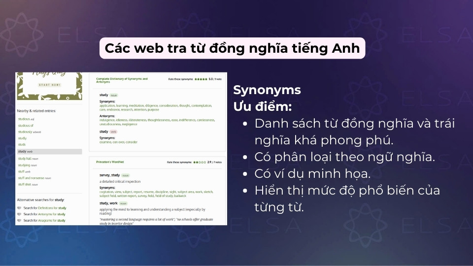 Trang tra từ đồng nghĩa Synonyms phù hợp với những người cần học nhanh