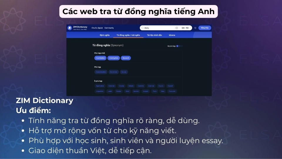 ZIM Dictionary là trang tra cứu từ đồng nghĩa được đánh giá cao bởi giao diện thuần Việt