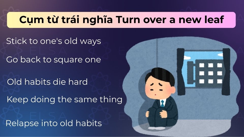 Cụm từ trái nghĩa như Stick to one's old ways, Go back to square one, Old habits die hard,...