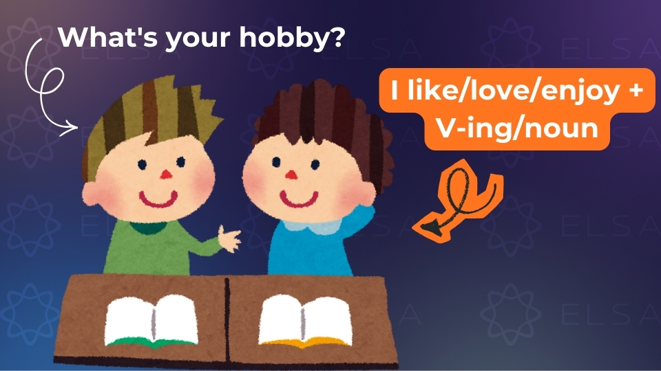 Trả lời câu hỏi What's your hobby bằng cấu trúc I like/love/enjoy + V-ing/noun