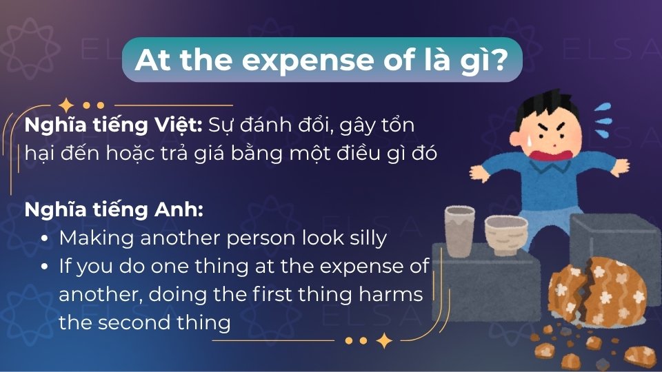 At the expense of nghĩa là đánh đổi bằng, gây tổn hại cho hoặc do ai đó chi trả