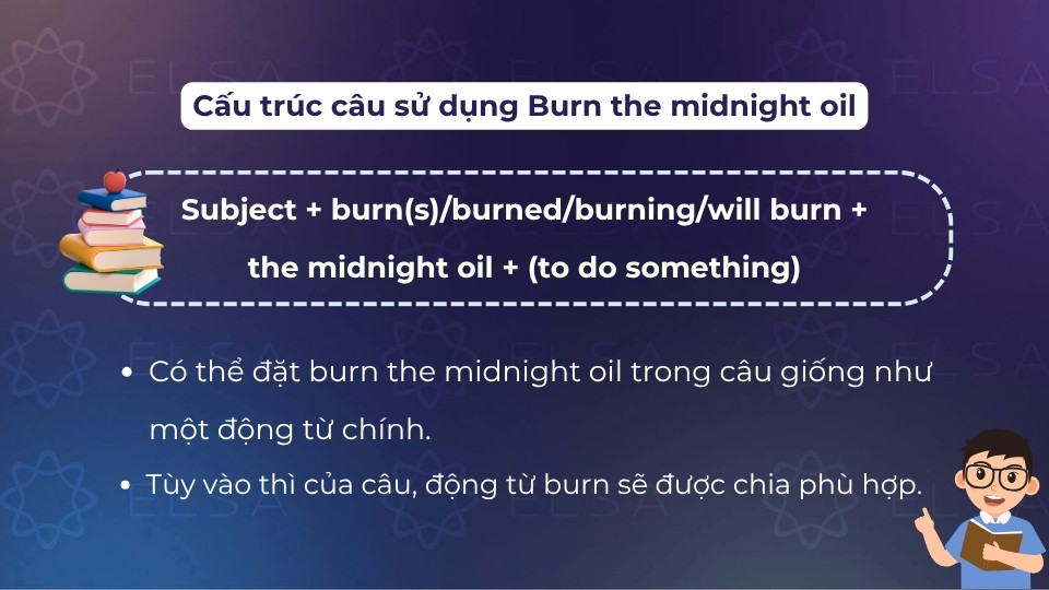 Cấu trúc câu khi sử dụng burn the midnight oil