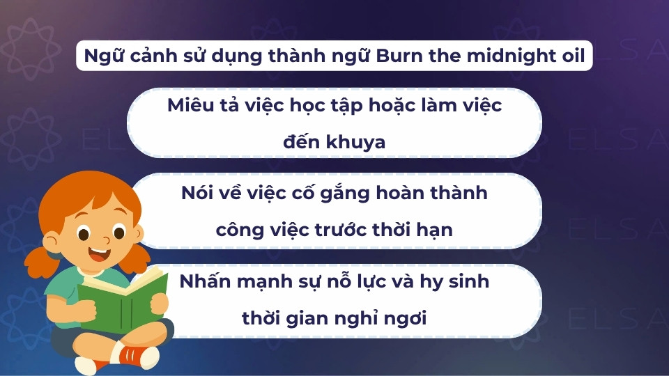 Các ngữ cảnh sử dụng thành ngữ burn the midnight oil