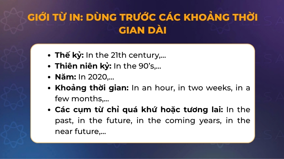 Cách dùng giới từ in để chỉ thời gian