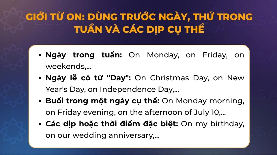 Cách dùng giới từ on để chỉ thời gian