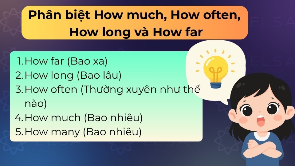 How far hỏi khoảng cách, How long hỏi thời gian, How often hỏi tần suất, How much hỏi giá cả How far hỏi khoảng cách, How long hỏi thời gian, How often hỏi tần suất, How much hỏi giá cả