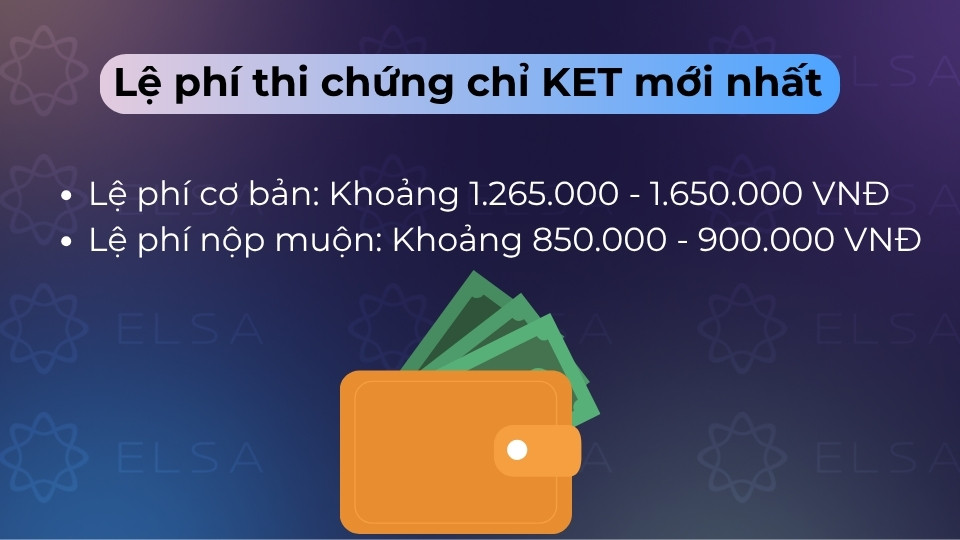 Lệ phí thi KET dao động từ 1.265.000 - 1.650.000đ tùy trung tâm và hình thức thi