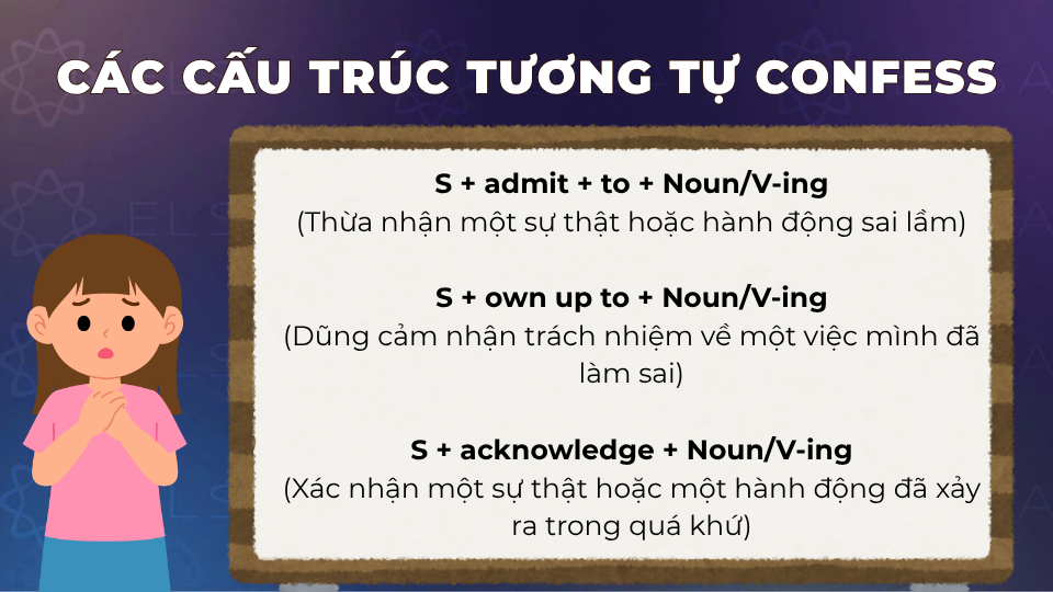 Các cấu trúc tương tự với Confess to trong tiếng Anh Các cấu trúc tương tự với Confess to trong tiếng Anh