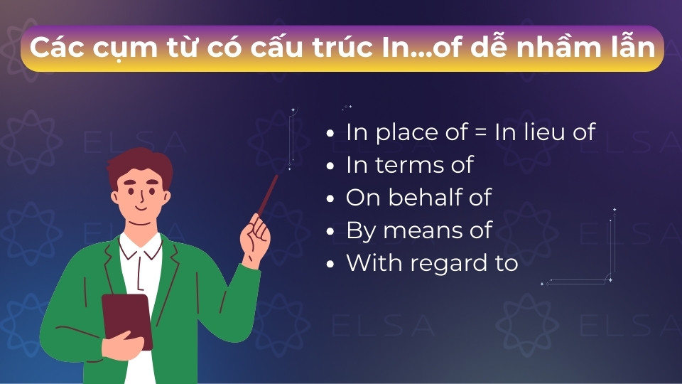 Tổng hợp các cụm từ In…of dễ nhầm lẫn như In terms of, In place of, In case of, In favor of Tổng hợp các cụm từ In…of dễ nhầm lẫn như In terms of, In place of, In case of, In favor of