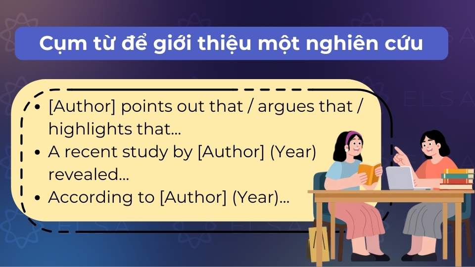 Sử dụng các cụm như [Author] points out that, A recent study by Author revealed… hoặc According to…