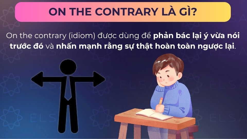 On the contrary có nghĩa là ngược lại