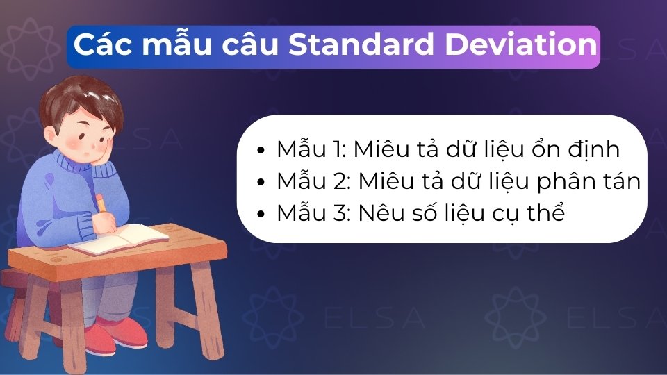 Mẫu câu Standard Deviation giúp diễn đạt số liệu chuyên nghiệp, chính xác và tự nhiên