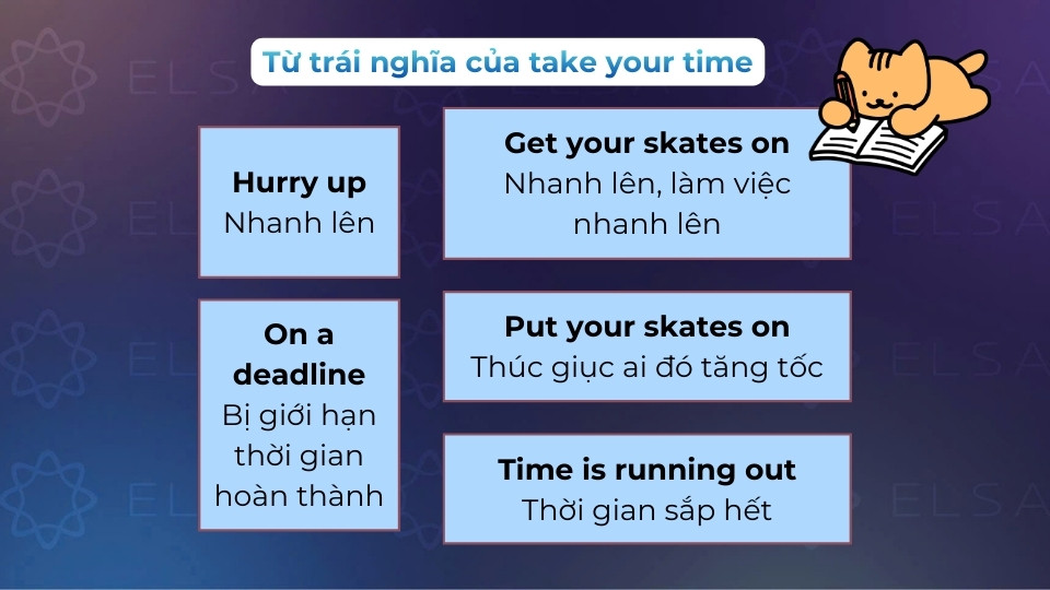 Một số từ vựng tiếng Anh trái nghĩa với take your time Một số từ vựng tiếng Anh trái nghĩa với take your time