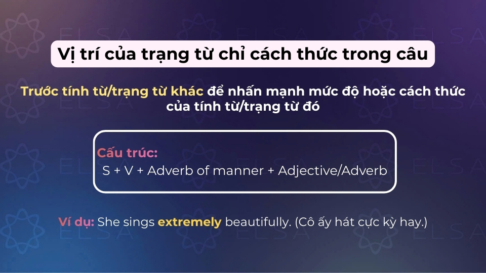 Cấu trúc câu khi trạng từ chỉ cách thức đứng trước tính từ/trạng từ khác Cấu trúc câu khi trạng từ chỉ cách thức đứng trước tính từ/trạng từ khác