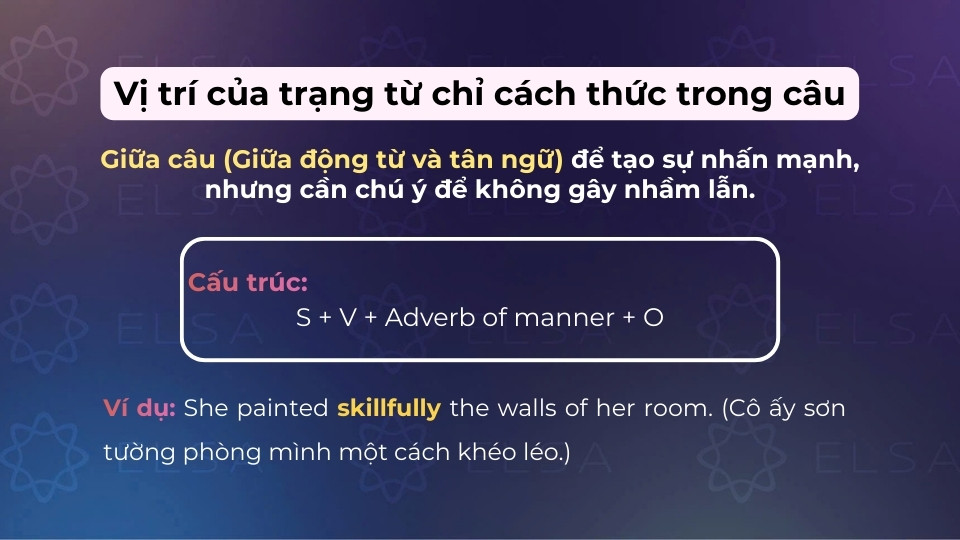 Cấu trúc câu khi trạng từ chỉ cách thức đứng giữa động từ và tân ngữ Cấu trúc câu khi trạng từ chỉ cách thức đứng giữa động từ và tân ngữ