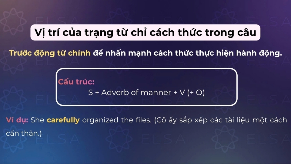 Cấu trúc câu khi trạng từ chỉ cách thức đứng trước động từ chính Cấu trúc câu khi trạng từ chỉ cách thức đứng trước động từ chính