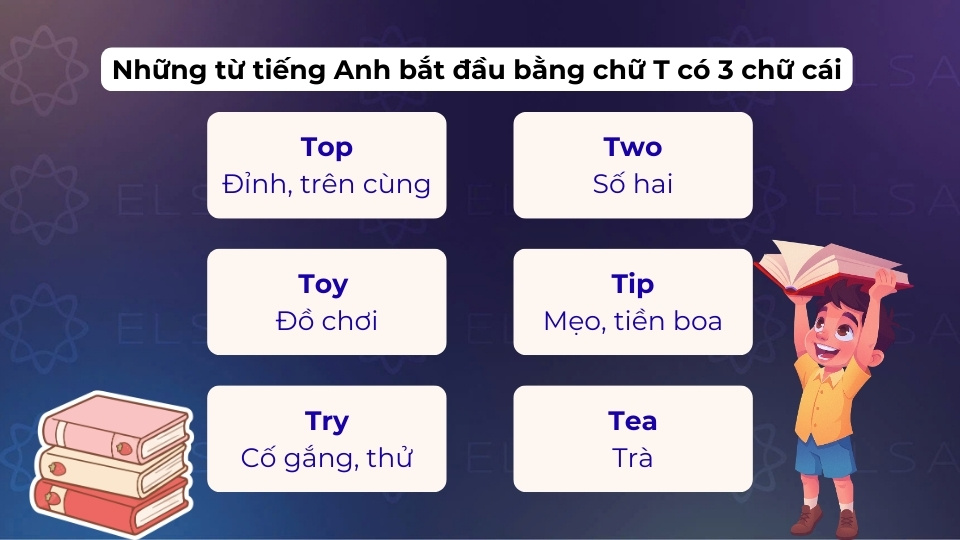 Một số từ vựng tiếng Anh bắt đầu bằng chữ T có 3 chữ cái