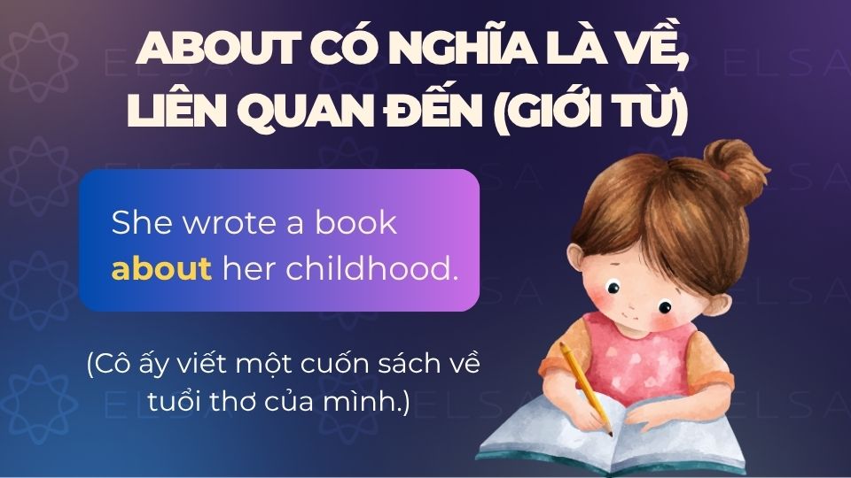 About có nghĩa là về, liên quan đến (giới từ) About có nghĩa là về, liên quan đến (giới từ)