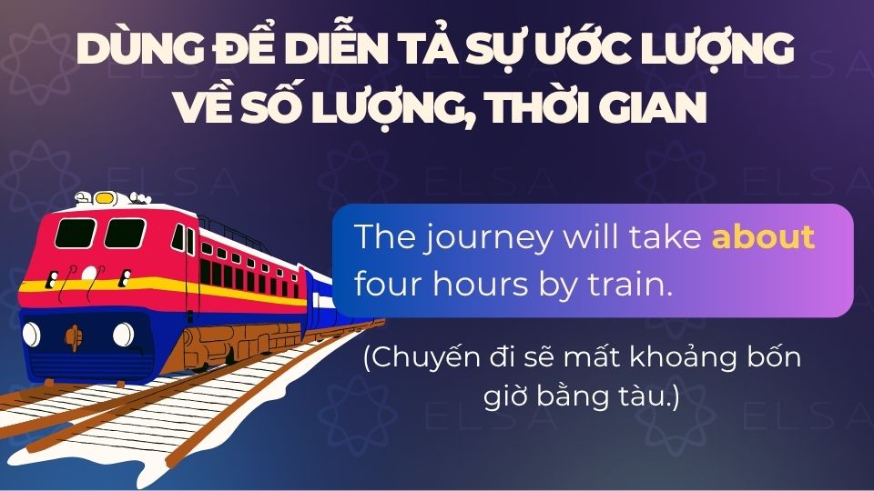 Câu ví dụ about dùng để diễn tả sự ước lượng về số lượng, thời gian Câu ví dụ about dùng để diễn tả sự ước lượng về số lượng, thời gian