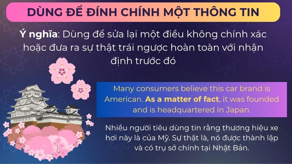 As a matter of fact dùng để đính chính một thông tin