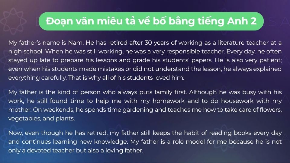 Đoạn văn viết về bố bằng tiếng Anh mẫu 2