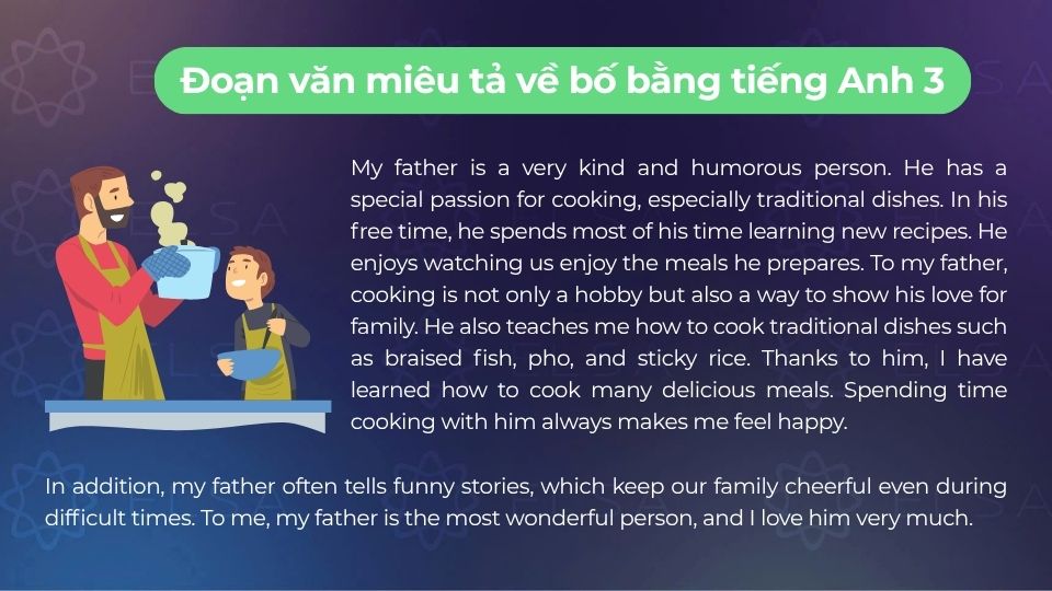 Đoạn văn viết về bố bằng tiếng Anh mẫu 3