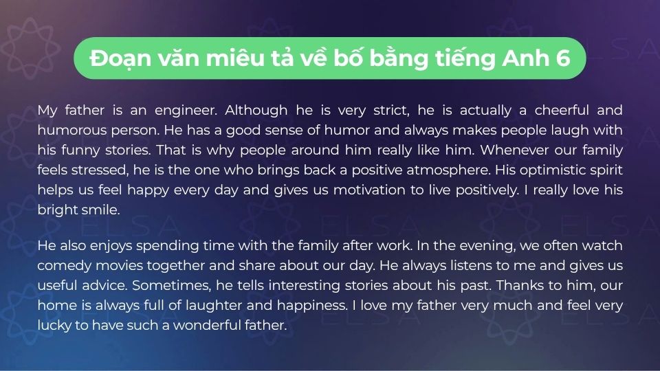 Đoạn văn viết về bố bằng tiếng Anh mẫu 6