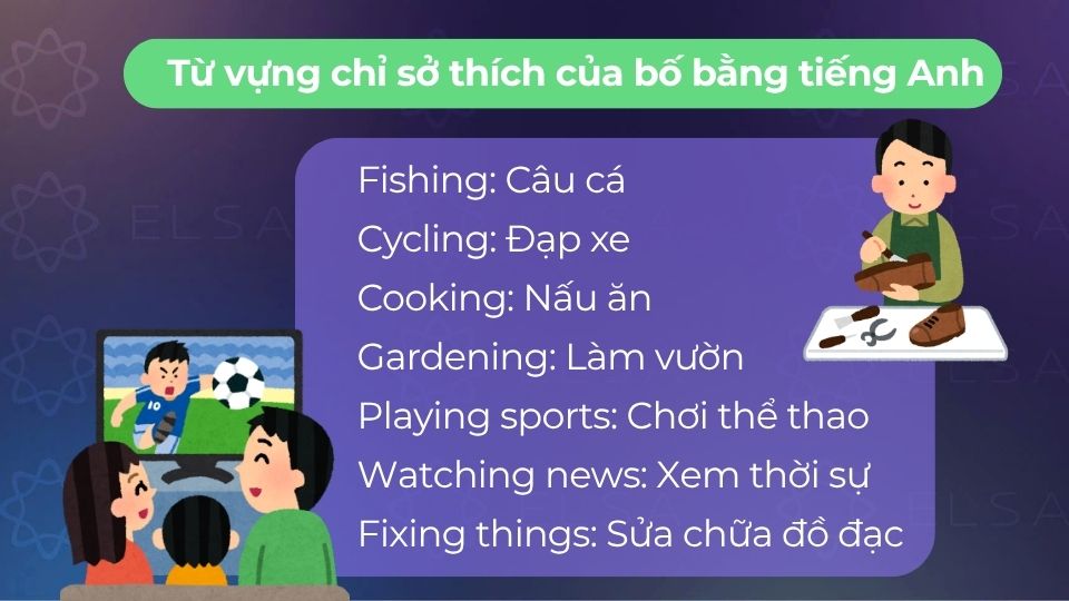 Từ vựng chỉ sở thích của bố bằng tiếng Anh