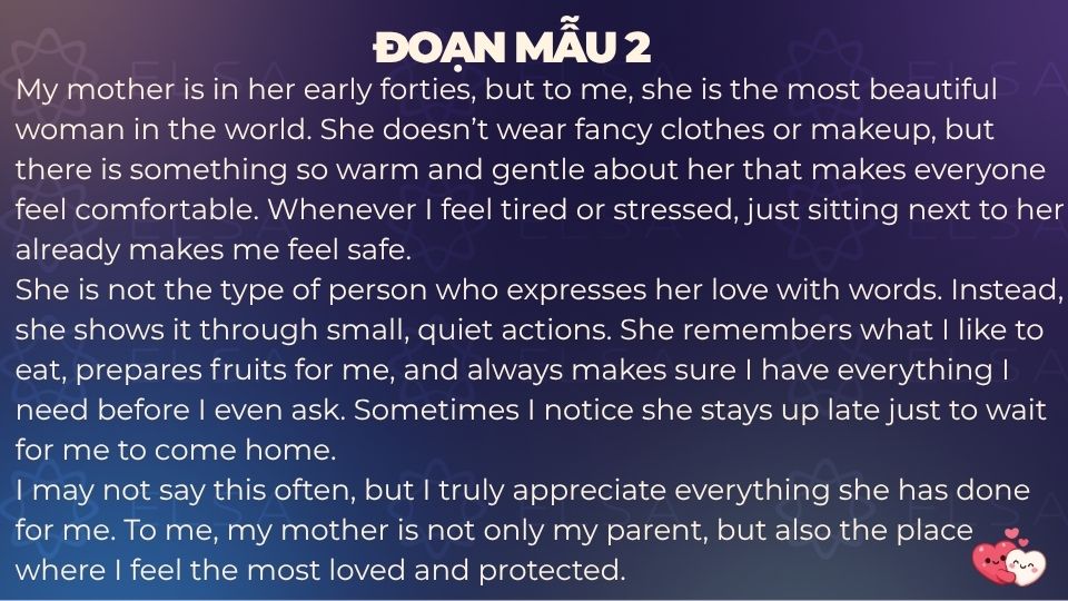 Đoạn văn viết về mẹ bằng tiếng Anh ngắn gọn - Mẫu 2