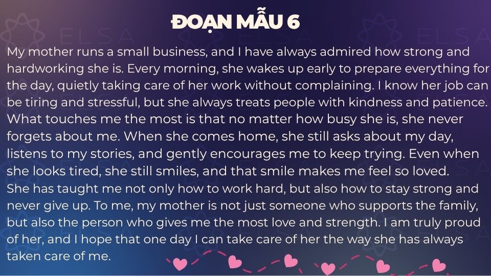 Đoạn văn viết về mẹ bằng tiếng Anh ngắn gọn - Mẫu 6