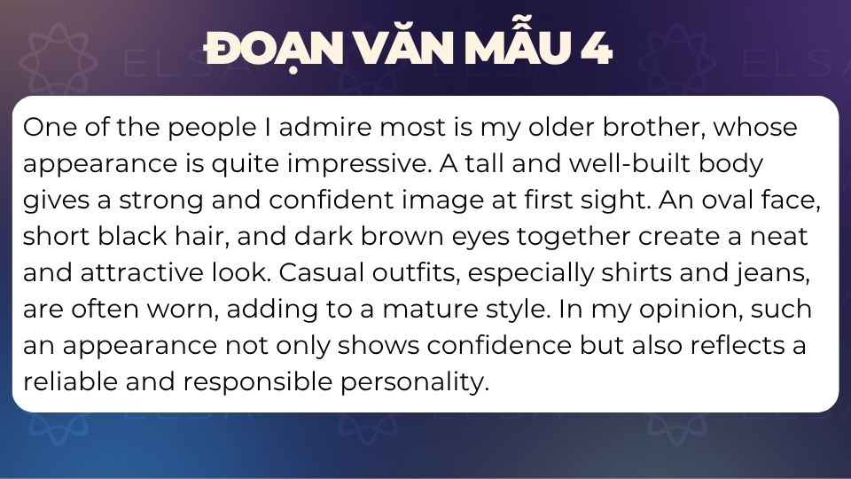 Đoạn văn mẫu miêu tả ngoại hình bằng tiếng Anh - 4