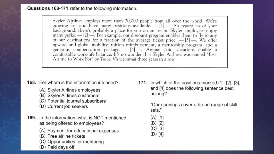 Ví dụ dạng câu hỏi về thông tin (không) được đề cập (Nguồn: ETS TOEIC Reading 2024) Ví dụ dạng câu hỏi về thông tin (không) được đề cập (Nguồn: ETS TOEIC Reading 2024)