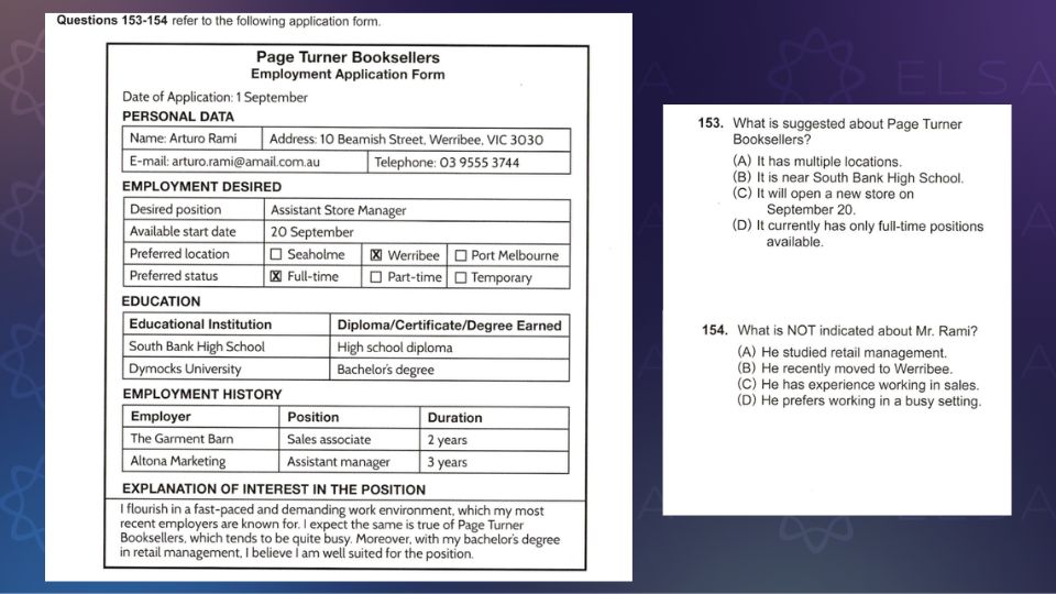 Ví dụ bẫy keyword matching (Nguồn: ETS TOEIC 2024) Ví dụ bẫy keyword matching (Nguồn: ETS TOEIC 2024)