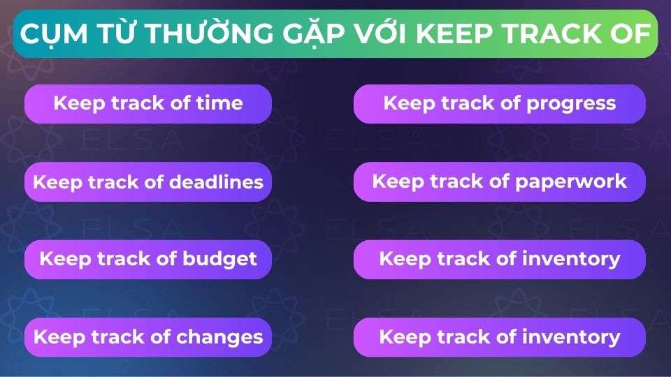Một số cụm từ thường gặp với keep track of