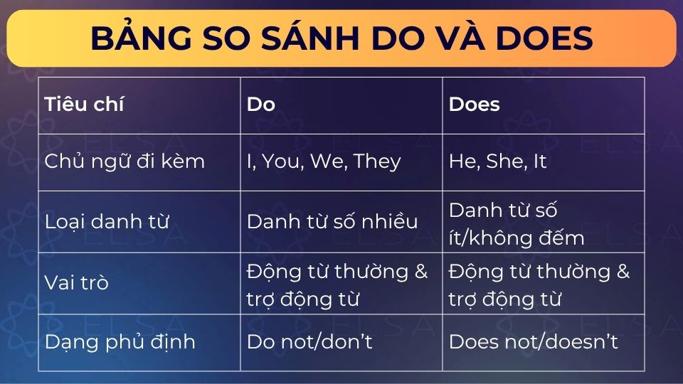 So sánh do và does trong tiếng Anh